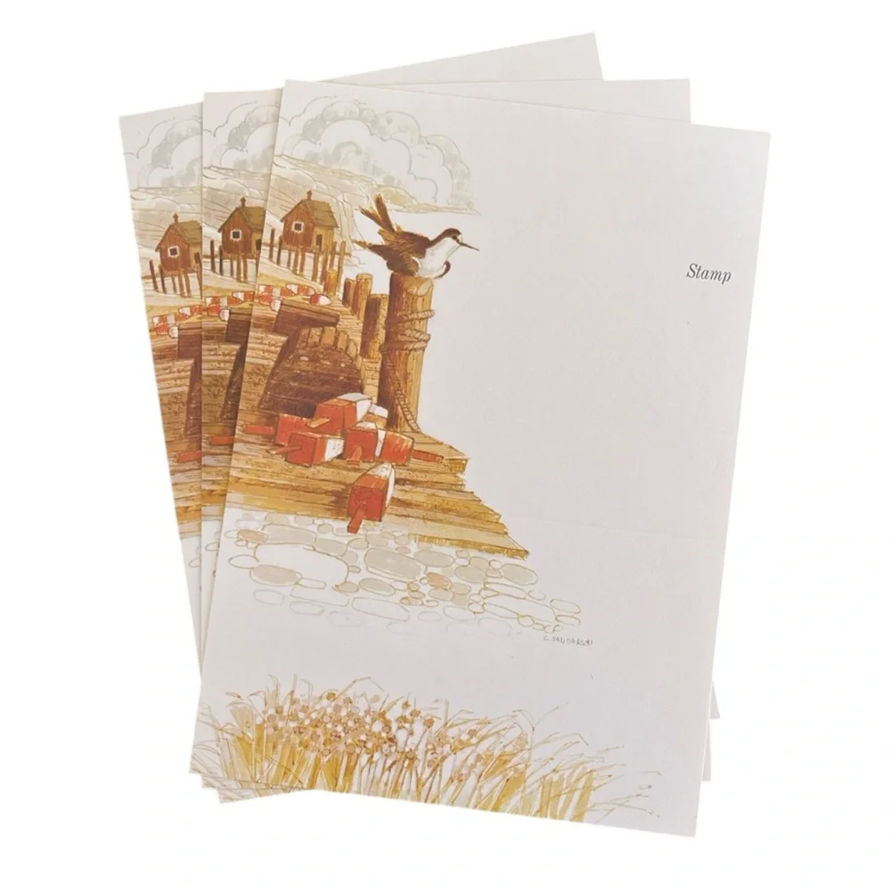 Vintage Seashore Just a Notes Birds Lighthouse Blank Cards Coastal